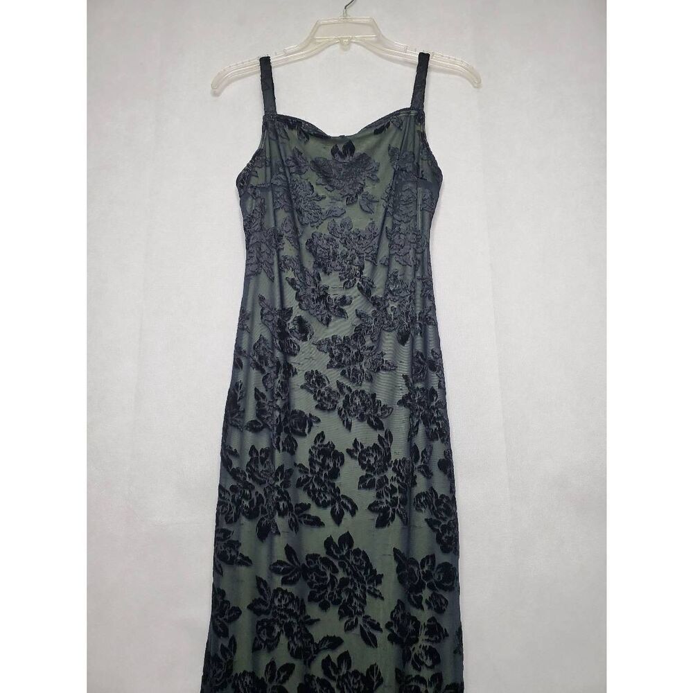 Vintage Y2K Rampage Velvet Burnout Floral Whimsigoth Maxi High Slit Slip Dress